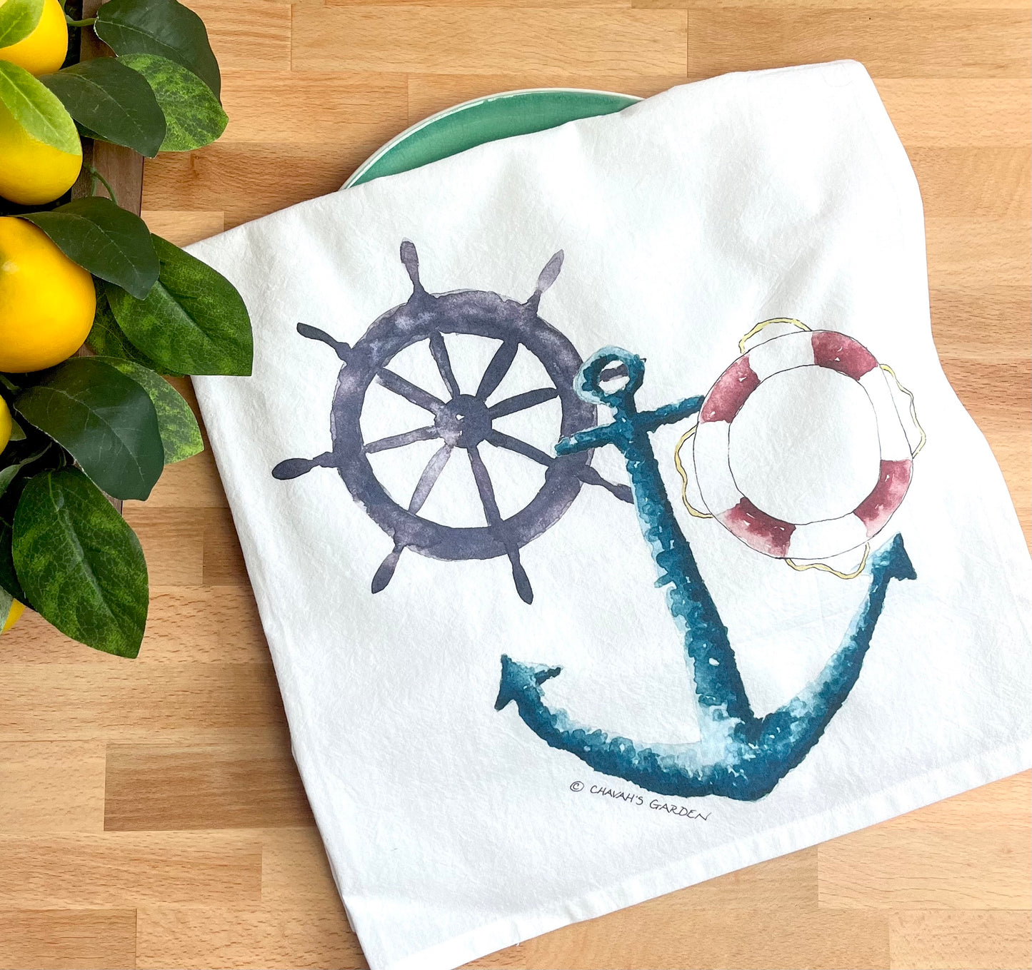 Maritime & Nautical Flour Sack Tea Towel