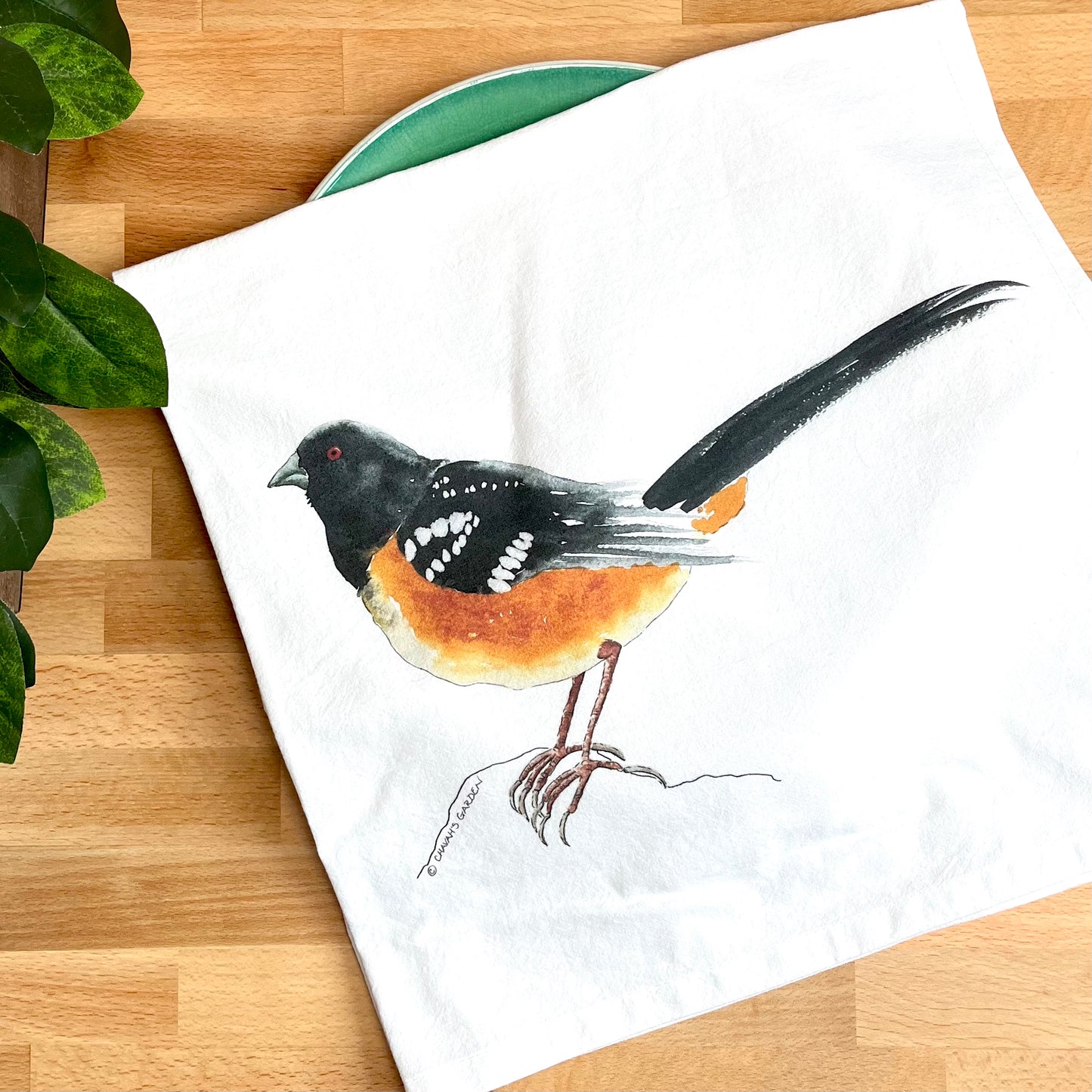 Spotted Towhee Flour Sack Tea Towel