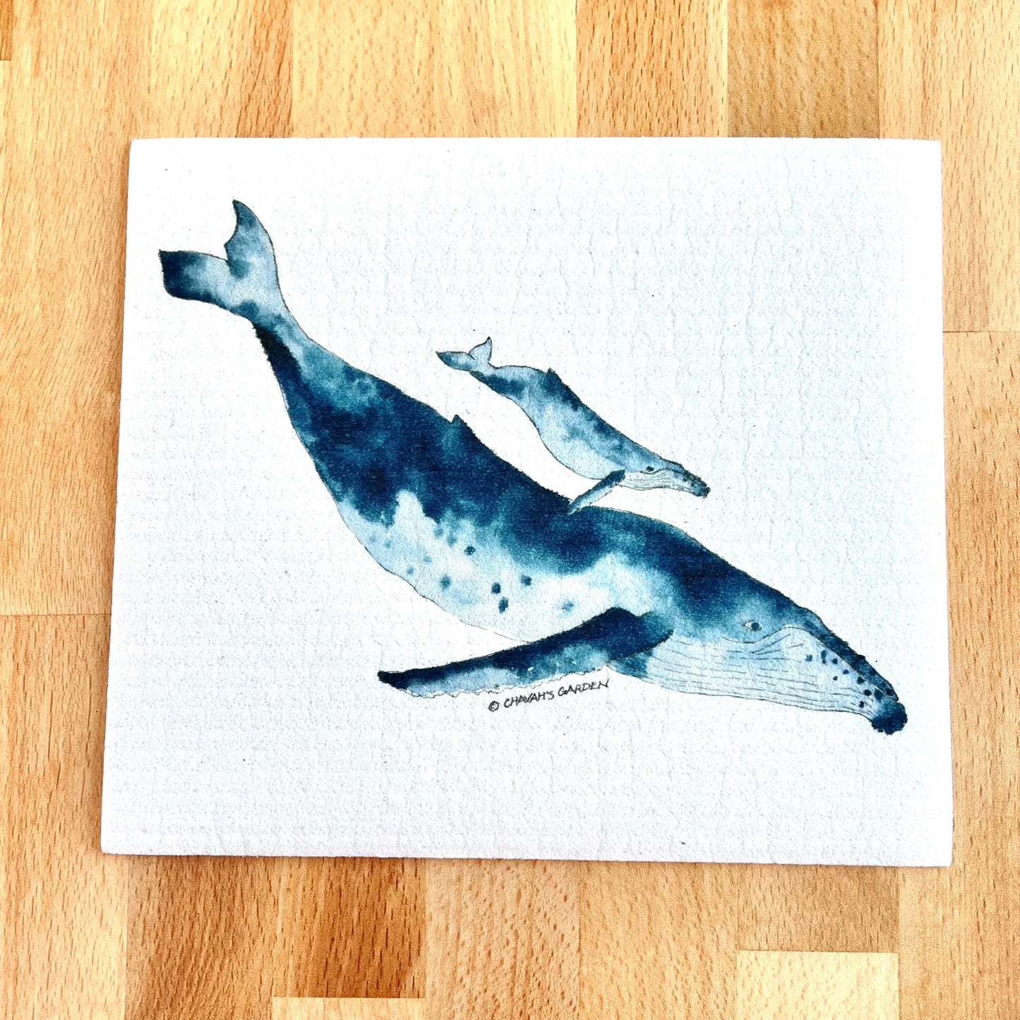 Swedish Dishcloth, Whales, mama baby, coastal, Hawaii