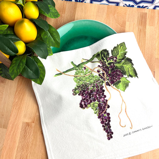 Flour Sack Tea Towels, Grapes, Garden Wine Theme