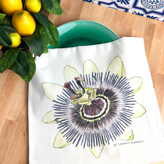 Flour Sack Tea Towels, Passionflower, Garden Theme