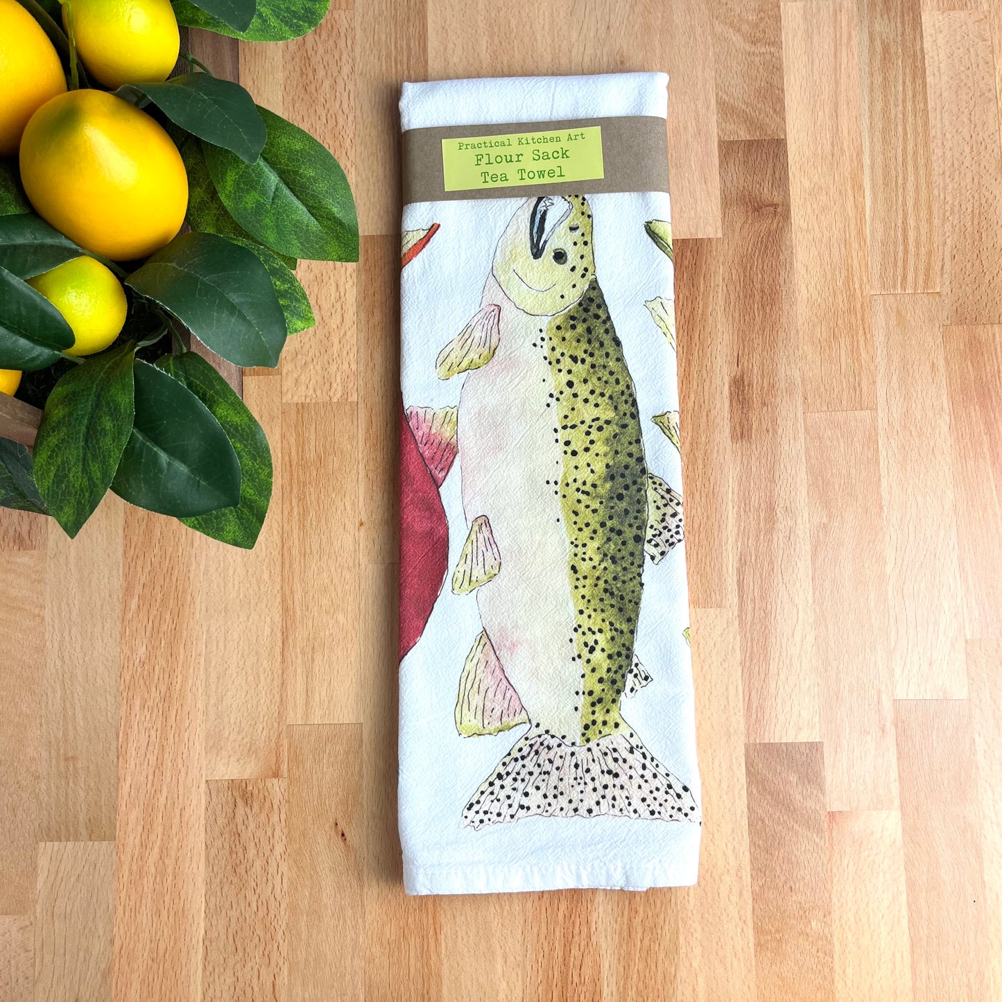 Flour Sack Tea Towels, Salmon, Coastal Theme