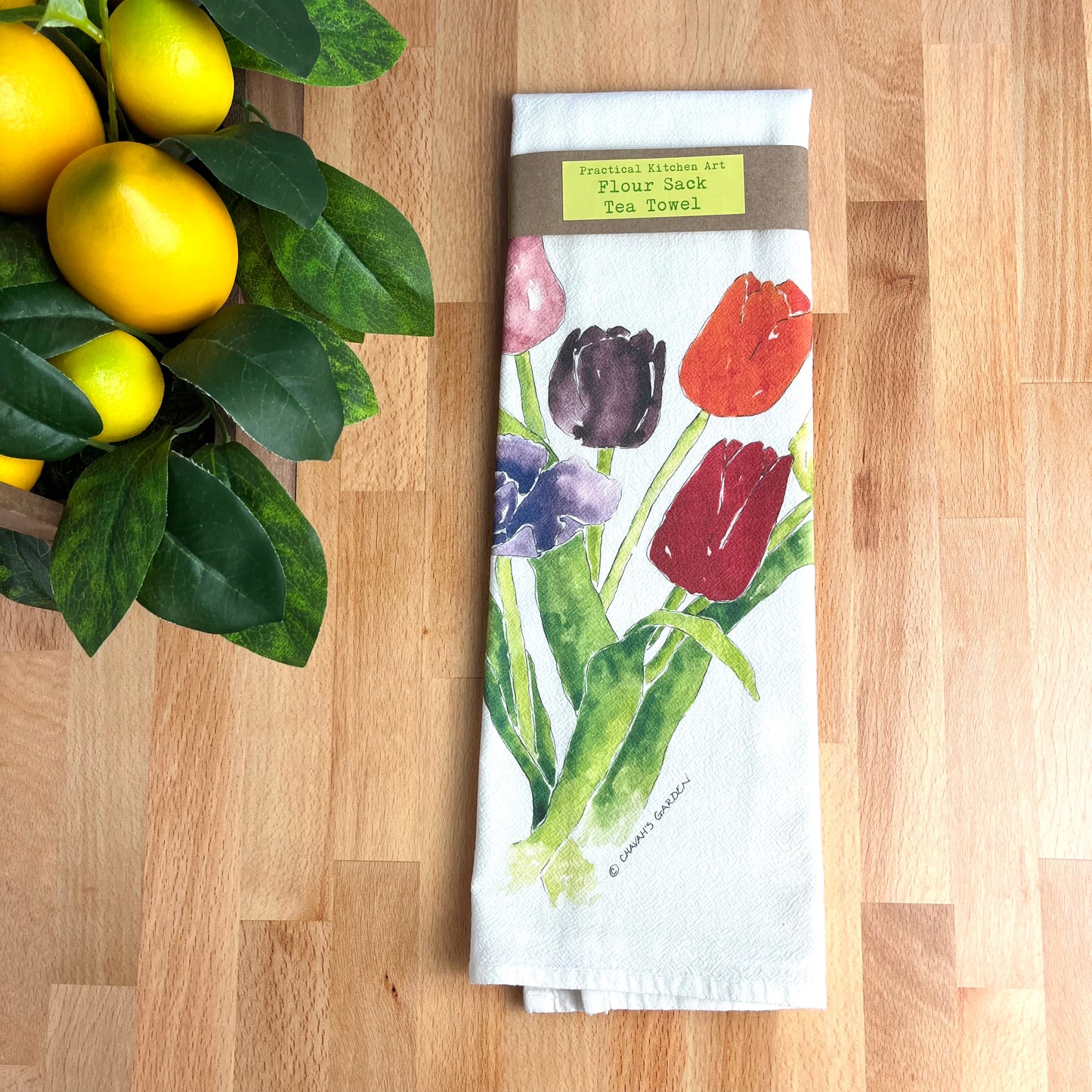 Flour Sack Tea Towels, Tulips, Garden Theme